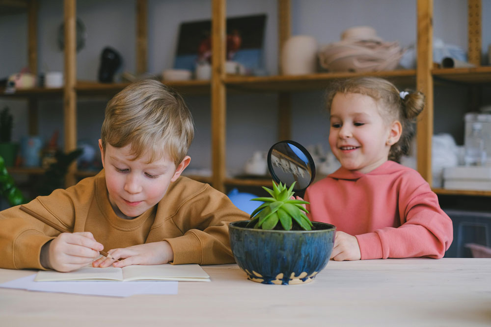 Children working at a table